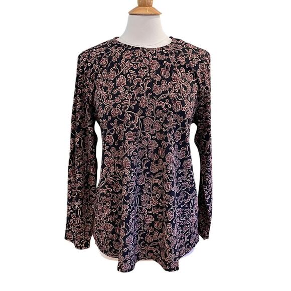 J. Jill Tops - J. Jill Pure Jiil Burgundy Navy Floral Long Sleeve Shirt Tail T-Shirt, Boho, L